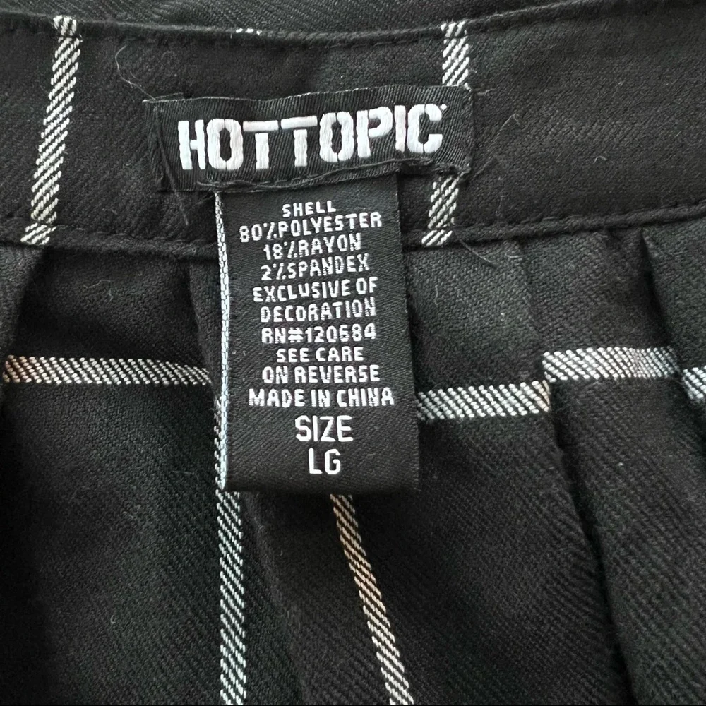 Hot Topic Sz Large Pleated Plaid Black White Skater School Skirt Belted Waist